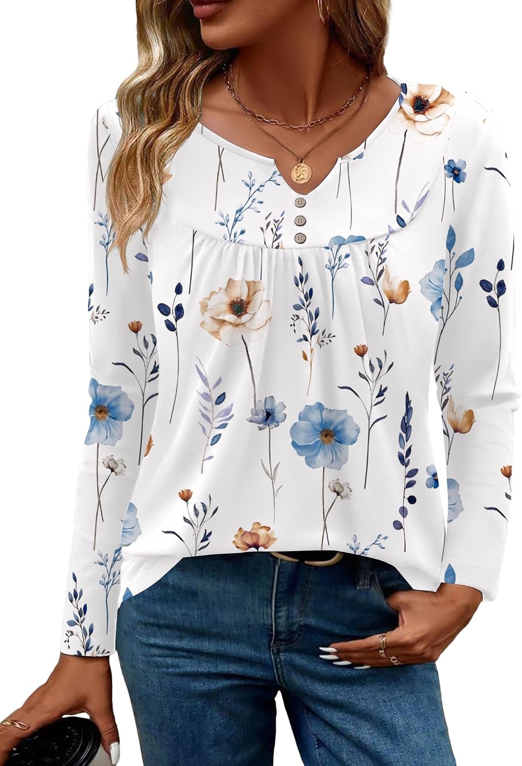 image:imageZeagoo Womens Tops Long Sleeve Shirts Boho Tops for Women 2026 Fall Blouses Ladies Sweatshirts Spring Fashion ClothingA01white Print