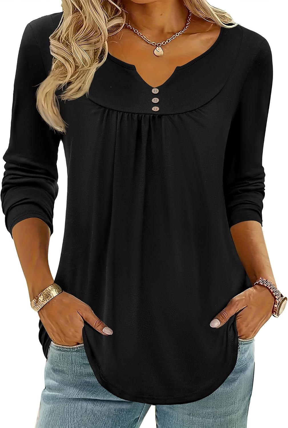 image:imageZeagoo Womens Tops Long Sleeve Shirts Boho Tops for Women 2026 Fall Blouses Ladies Sweatshirts Spring Fashion ClothingBlack