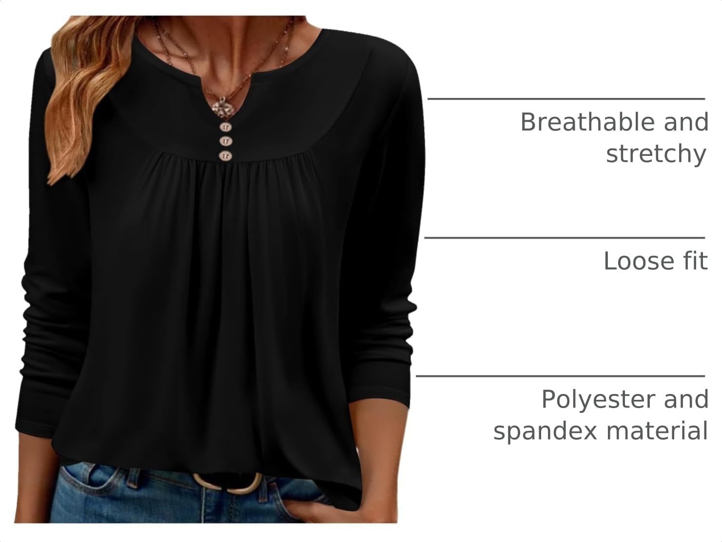 image:imageZeagoo Womens Tops Long Sleeve Shirts Boho Tops for Women 2026 Fall Blouses Ladies Sweatshirts Spring Fashion ClothingBlack
