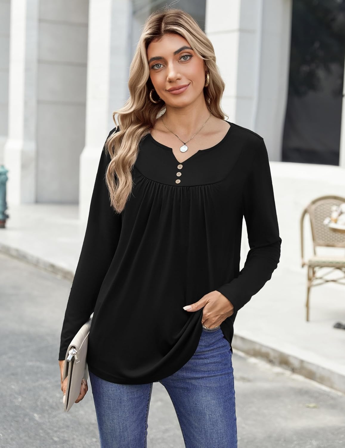 image:imageZeagoo Womens Tops Long Sleeve Shirts Boho Tops for Women 2026 Fall Blouses Ladies Sweatshirts Spring Fashion ClothingBlack