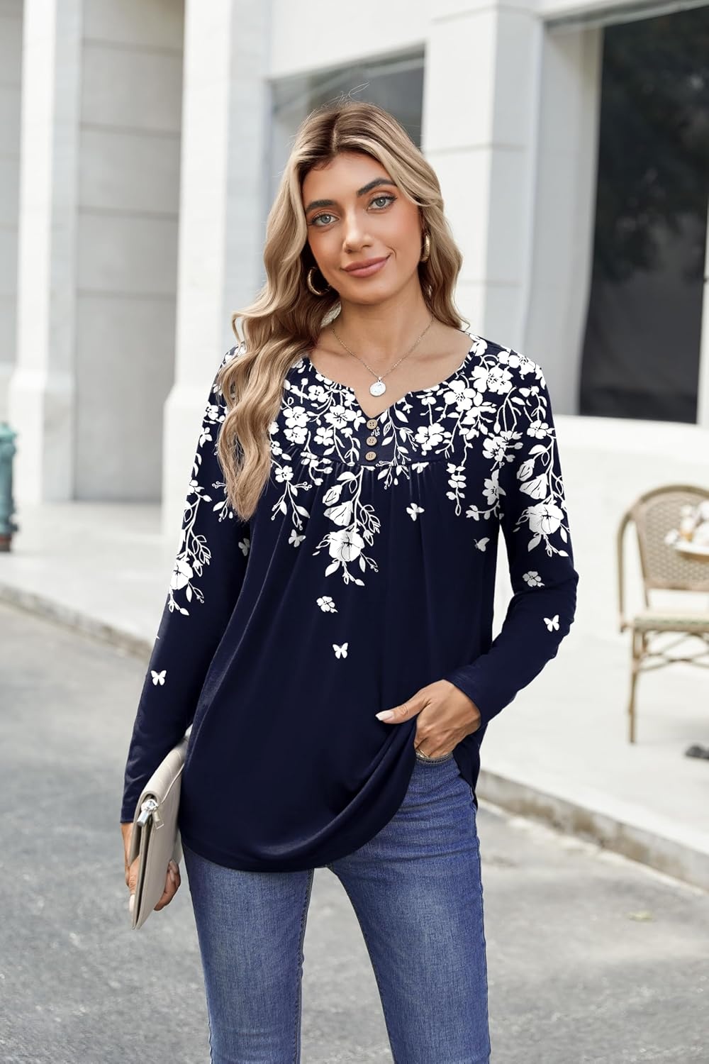 image:imageZeagoo Womens Tops Long Sleeve Shirts Boho Tops for Women 2026 Fall Blouses Ladies Sweatshirts Spring Fashion ClothingBlack Flower