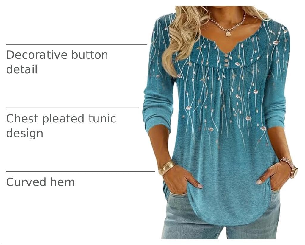 image:imageZeagoo Womens Tops Long Sleeve Shirts Boho Tops for Women 2026 Fall Blouses Ladies Sweatshirts Spring Fashion ClothingBlue Green Leaf