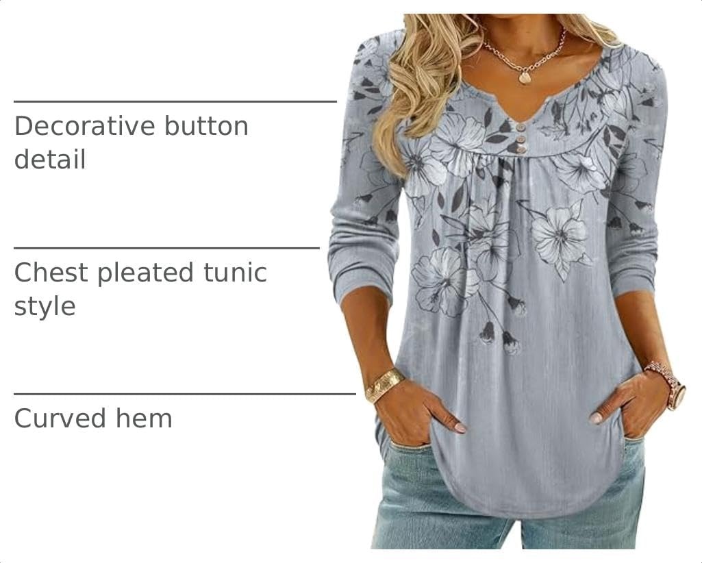 image:imageZeagoo Womens Tops Long Sleeve Shirts Boho Tops for Women 2026 Fall Blouses Ladies Sweatshirts Spring Fashion ClothingGrey Print