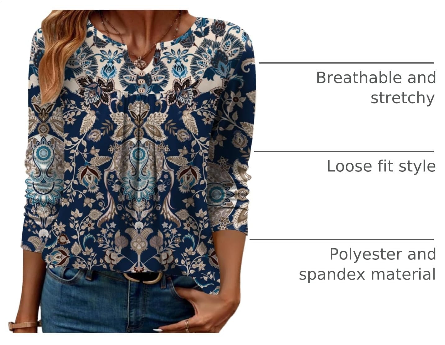 image:imageZeagoo Womens Tops Long Sleeve Shirts Boho Tops for Women 2026 Fall Blouses Ladies Sweatshirts Spring Fashion ClothingNavy Blue Ethnic