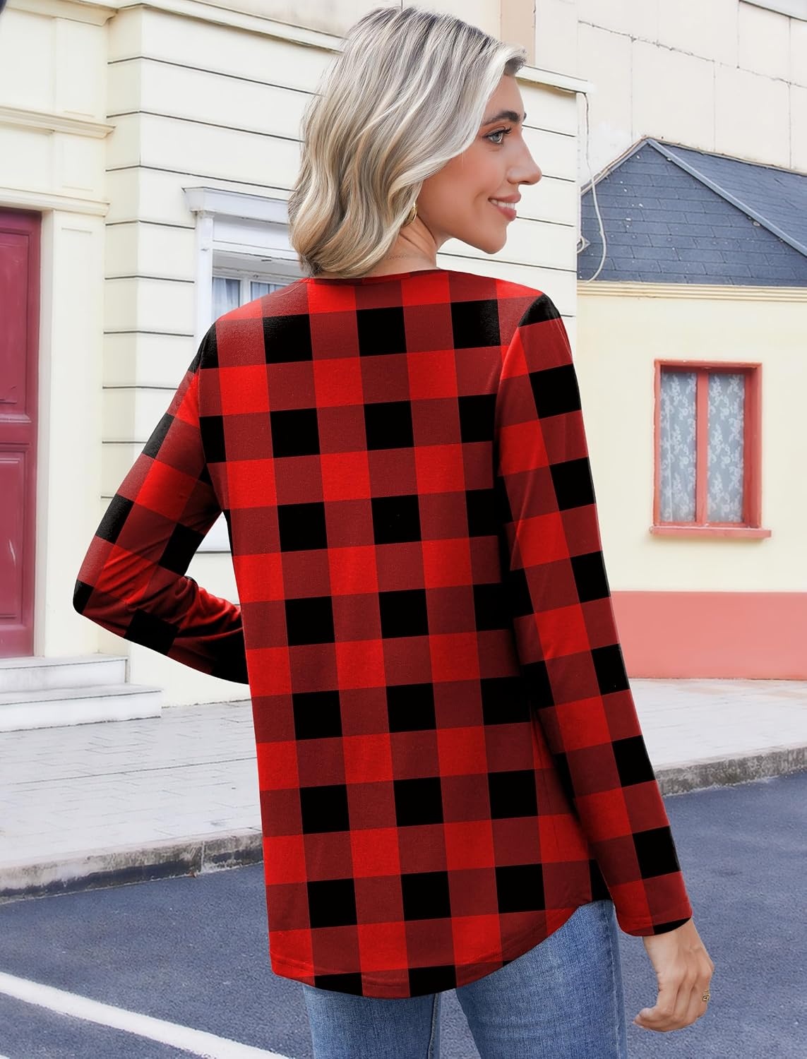 image:imageZeagoo Womens Tops Long Sleeve Shirts Boho Tops for Women 2026 Fall Blouses Ladies Sweatshirts Spring Fashion ClothingRed Plaid