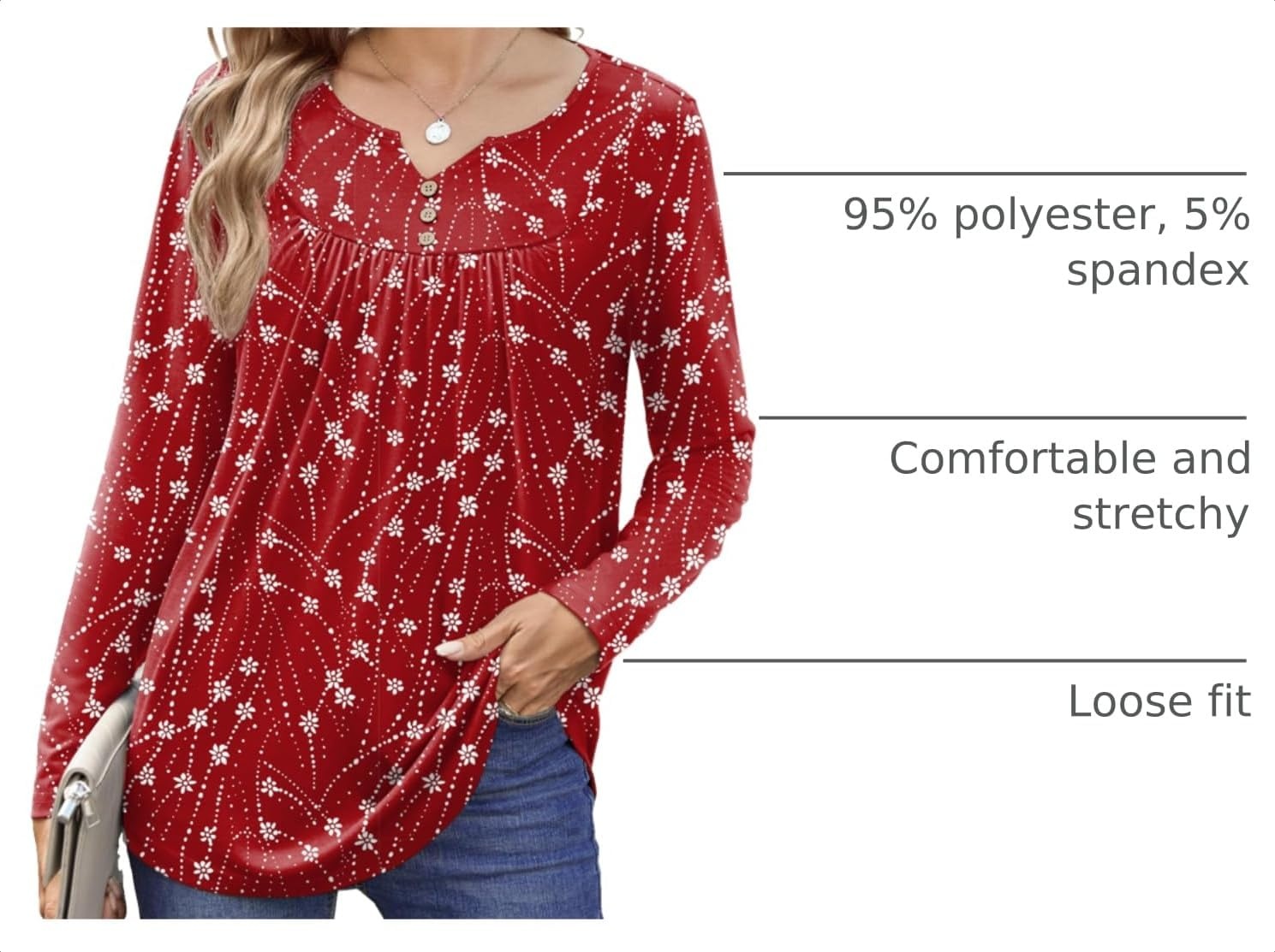 image:imageZeagoo Womens Tops Long Sleeve Shirts Boho Tops for Women 2026 Fall Blouses Ladies Sweatshirts Spring Fashion ClothingRed White Print