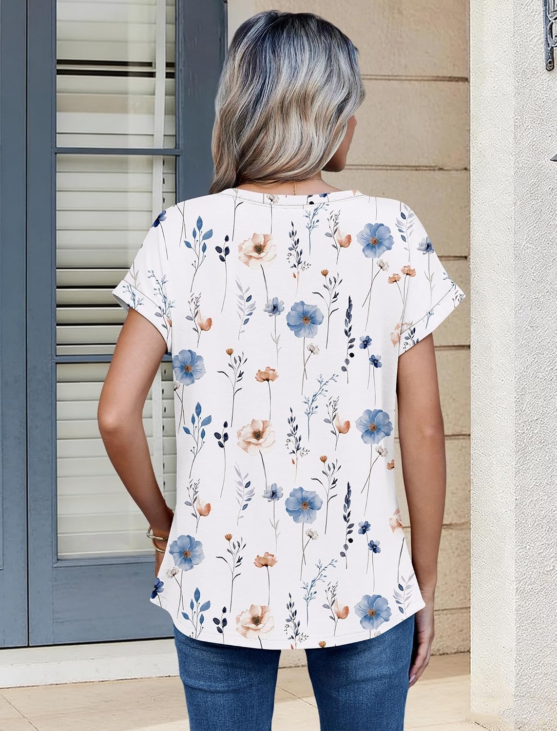 image:imageZeagoo Womens Tops Short Sleeve Cute Summer Blouses Crew Neck Dressy Casual T Shirts Work Clothes S2XLBf290white Flower