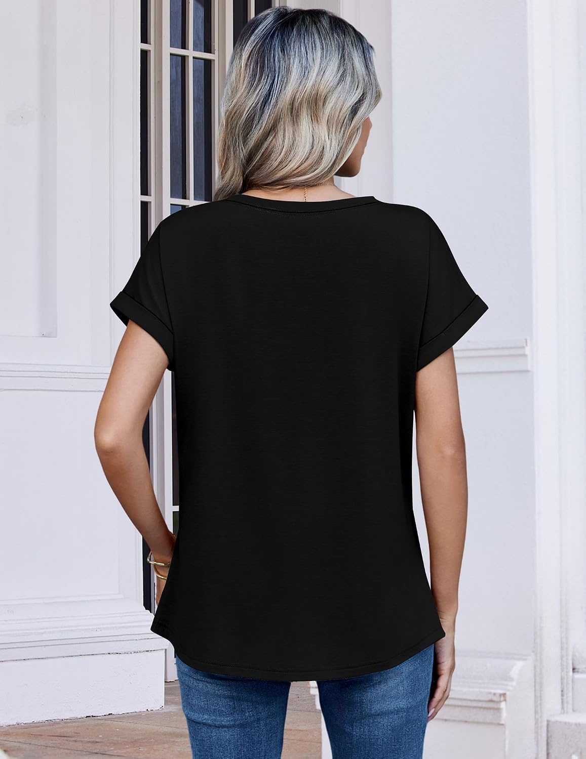 image:imageZeagoo Womens Tops Short Sleeve Cute Summer Blouses Crew Neck Dressy Casual T Shirts Work Clothes S2XLBlack