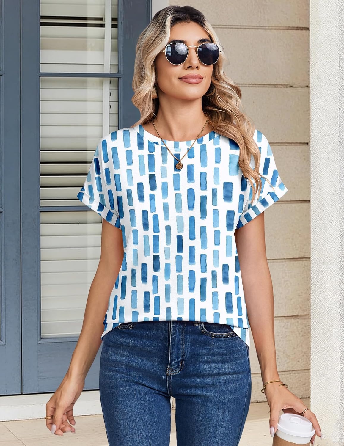 image:imageZeagoo Womens Tops Short Sleeve Cute Summer Blouses Crew Neck Dressy Casual T Shirts Work Clothes S2XLCx329blue