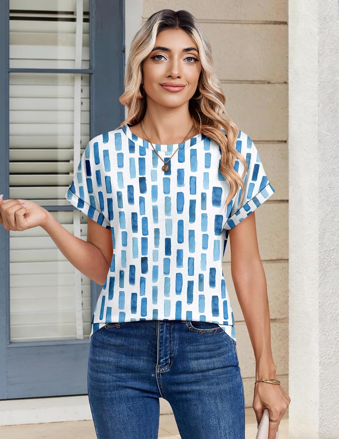 image:imageZeagoo Womens Tops Short Sleeve Cute Summer Blouses Crew Neck Dressy Casual T Shirts Work Clothes S2XLCx329blue