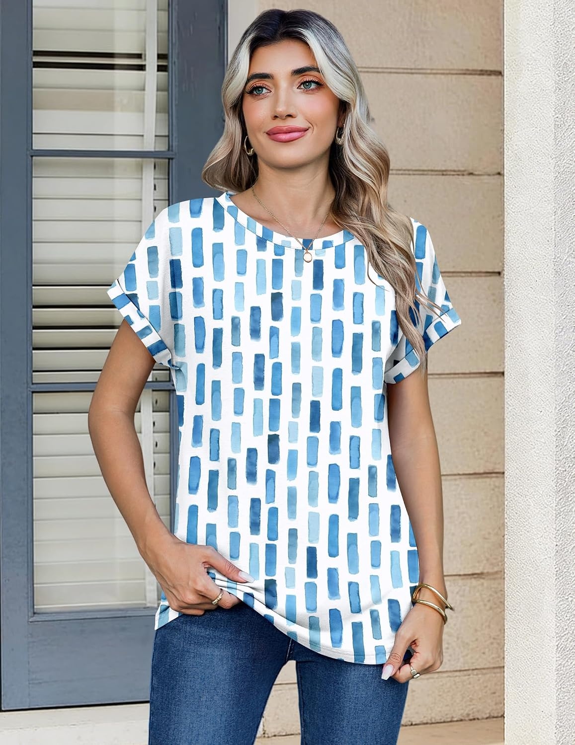 image:imageZeagoo Womens Tops Short Sleeve Cute Summer Blouses Crew Neck Dressy Casual T Shirts Work Clothes S2XLCx329blue