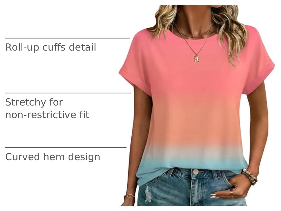 image:imageZeagoo Womens Tops Short Sleeve Cute Summer Blouses Crew Neck Dressy Casual T Shirts Work Clothes S2XLJb218gradient Color
