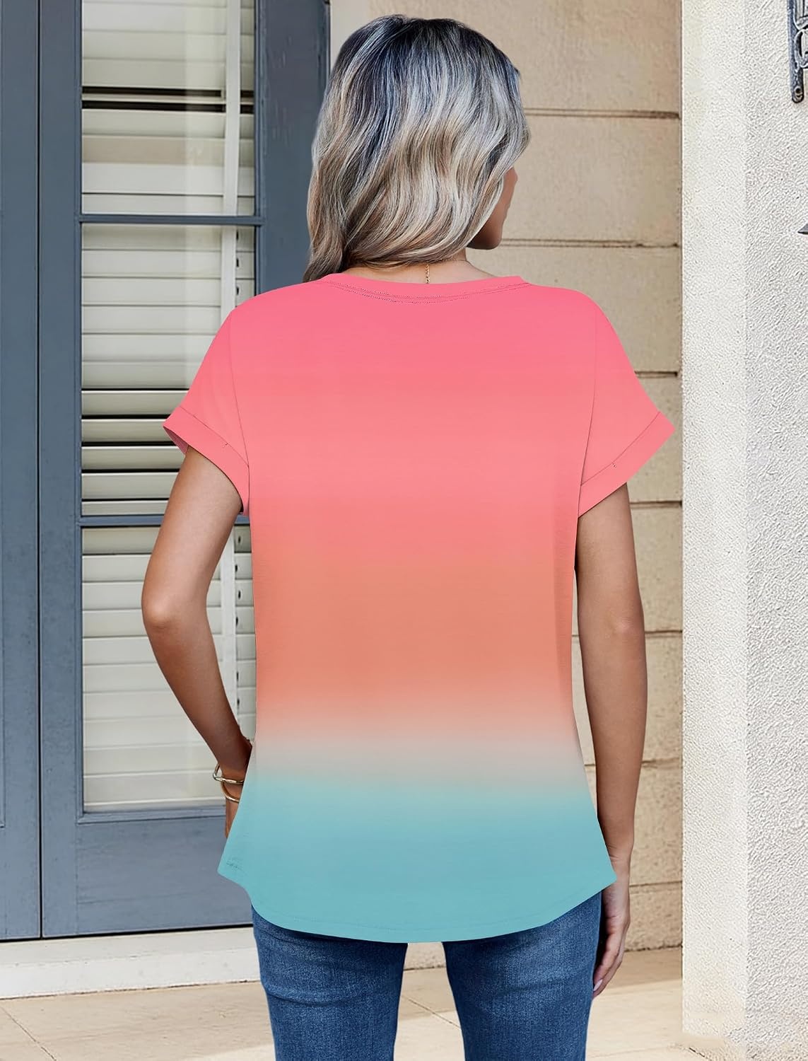 image:imageZeagoo Womens Tops Short Sleeve Cute Summer Blouses Crew Neck Dressy Casual T Shirts Work Clothes S2XLJb218gradient Color