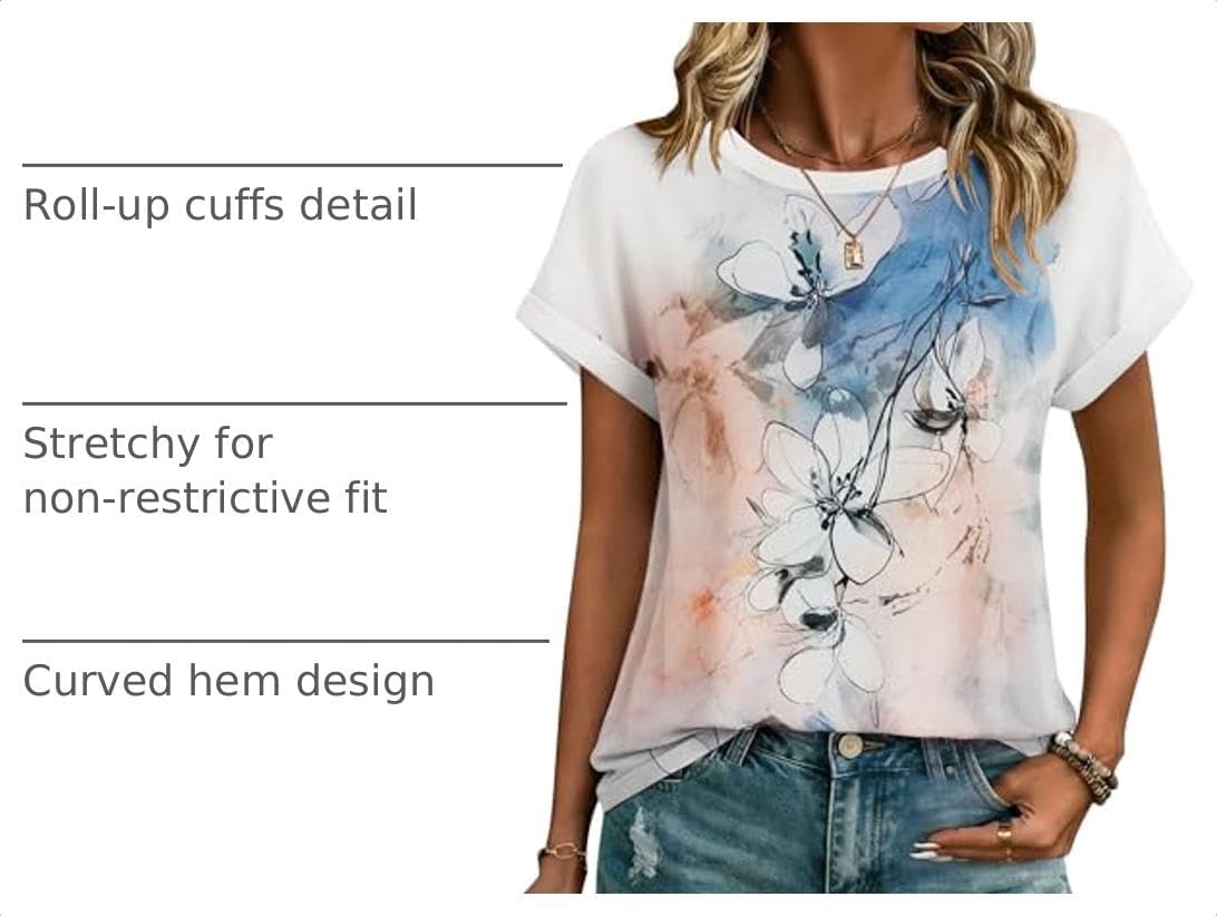 image:imageZeagoo Womens Tops Short Sleeve Cute Summer Blouses Crew Neck Dressy Casual T Shirts Work Clothes S2XLSf311pattern