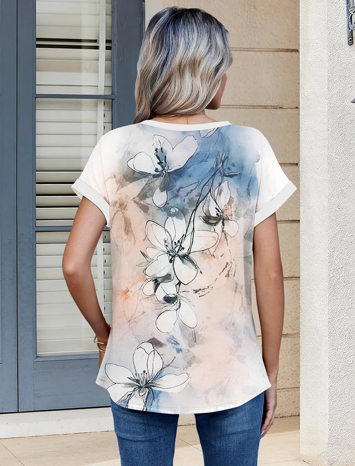 image:imageZeagoo Womens Tops Short Sleeve Cute Summer Blouses Crew Neck Dressy Casual T Shirts Work Clothes S2XLSf311pattern