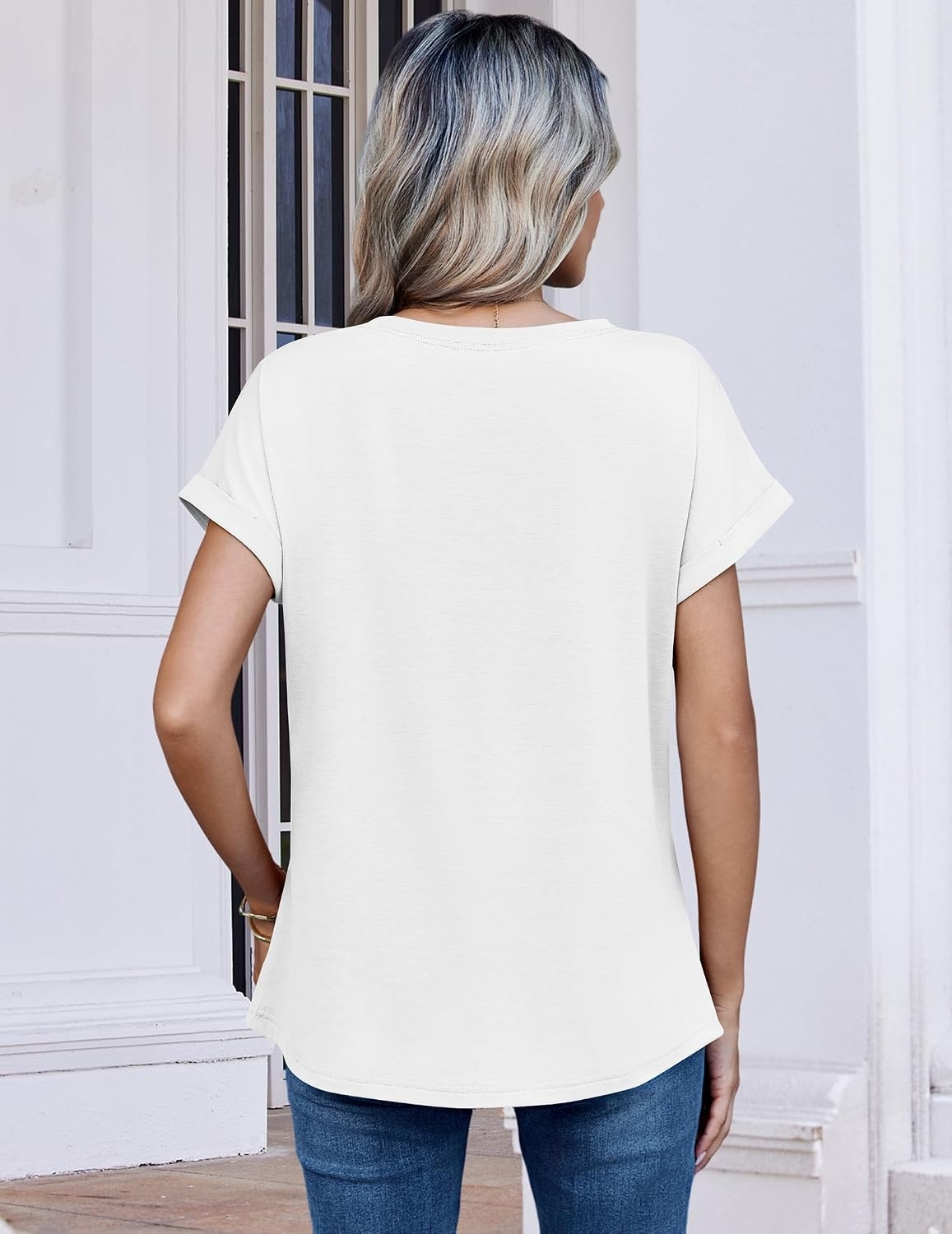 image:imageZeagoo Womens Tops Short Sleeve Cute Summer Blouses Crew Neck Dressy Casual T Shirts Work Clothes S2XLWhite
