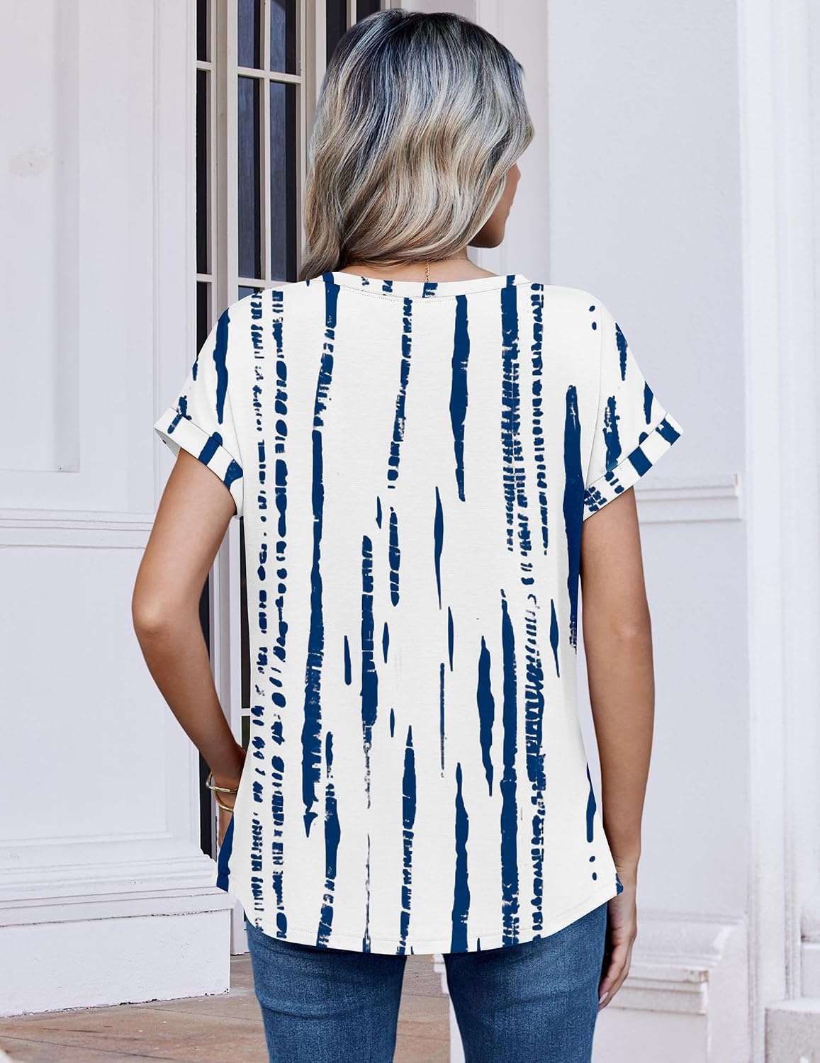 image:imageZeagoo Womens Tops Short Sleeve Cute Summer Blouses Crew Neck Dressy Casual T Shirts Work Clothes S2XLZr229 White Blue