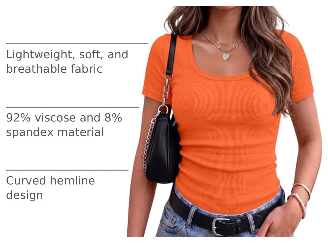 image:imageZeagoo Womens Tops Short Sleeve Rib Knit Basic Tee Scoop Neck Fitted ShirtOrange