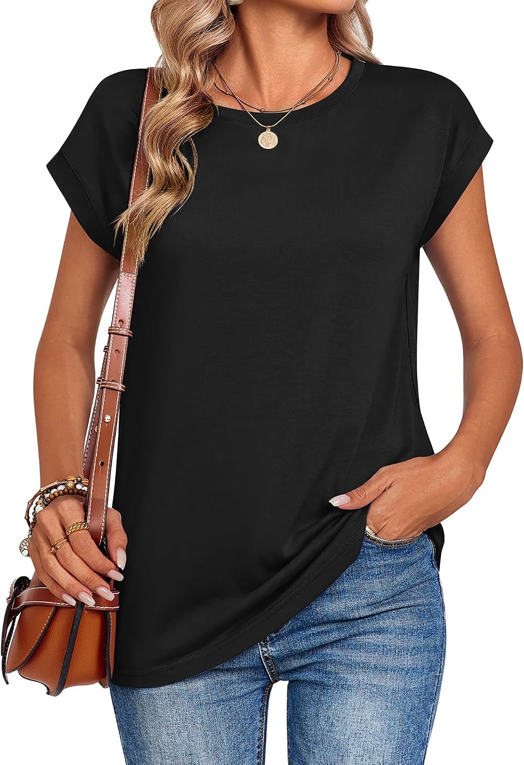 image:imageZeagoo Womens Tops Summer Casual Cap Sleeve Tshirts Shirts Business BlousesBlack