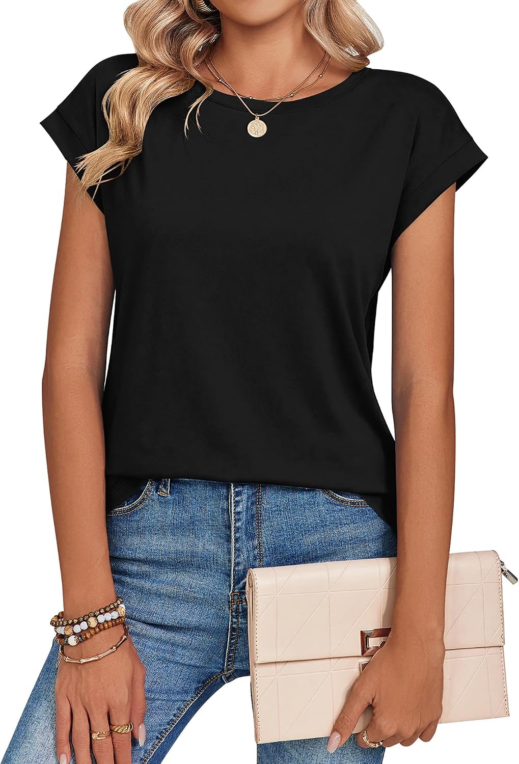 image:imageZeagoo Womens Tops Summer Casual Cap Sleeve Tshirts Shirts Business BlousesBlack