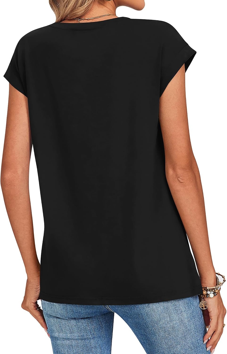 image:imageZeagoo Womens Tops Summer Casual Cap Sleeve Tshirts Shirts Business BlousesBlack