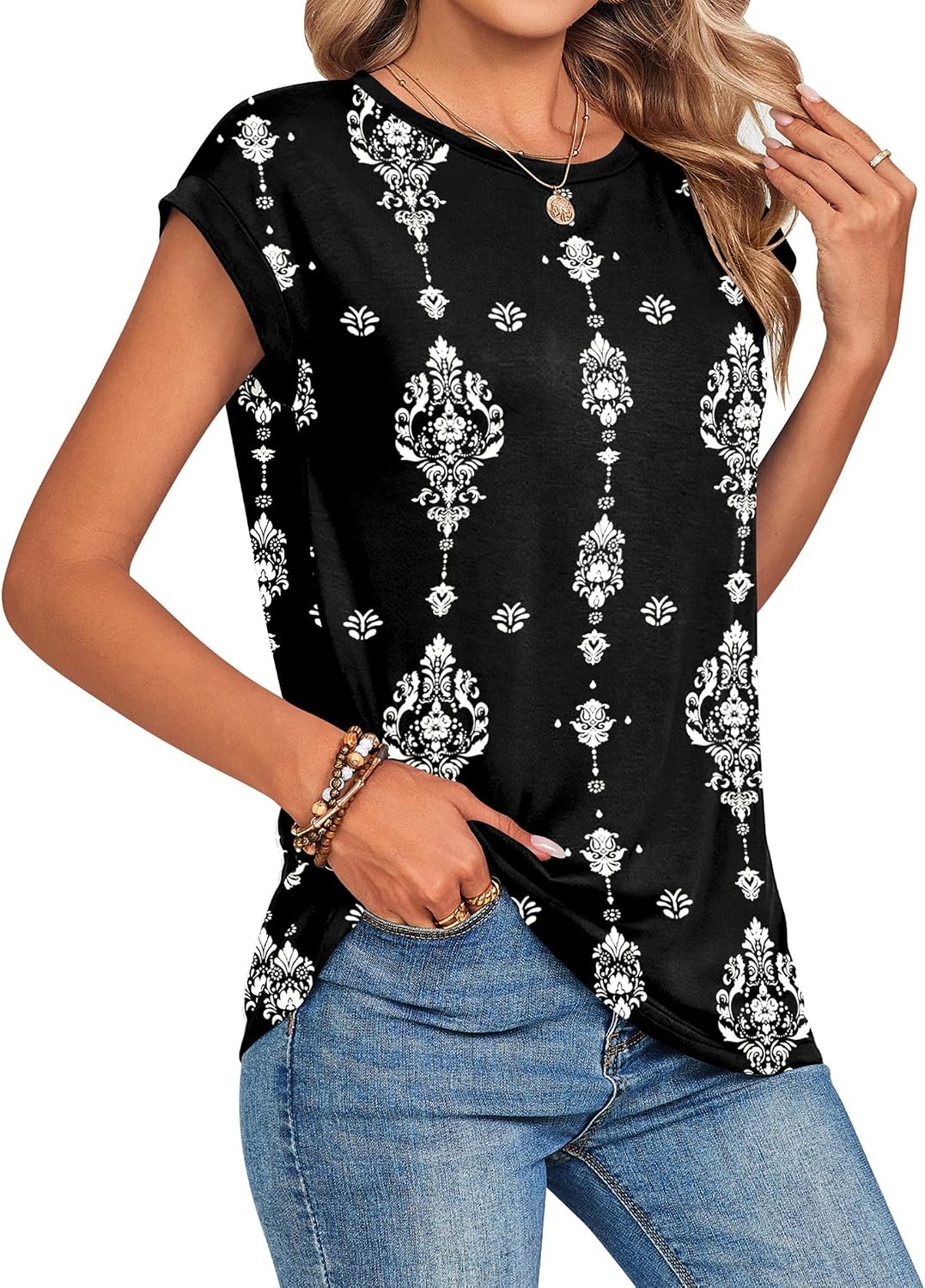 image:imageZeagoo Womens Tops Summer Casual Cap Sleeve Tshirts Shirts Business BlousesBlack Vintage