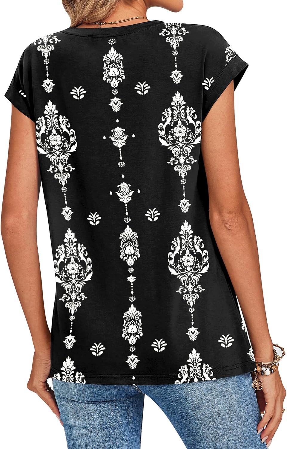 image:imageZeagoo Womens Tops Summer Casual Cap Sleeve Tshirts Shirts Business BlousesBlack Vintage