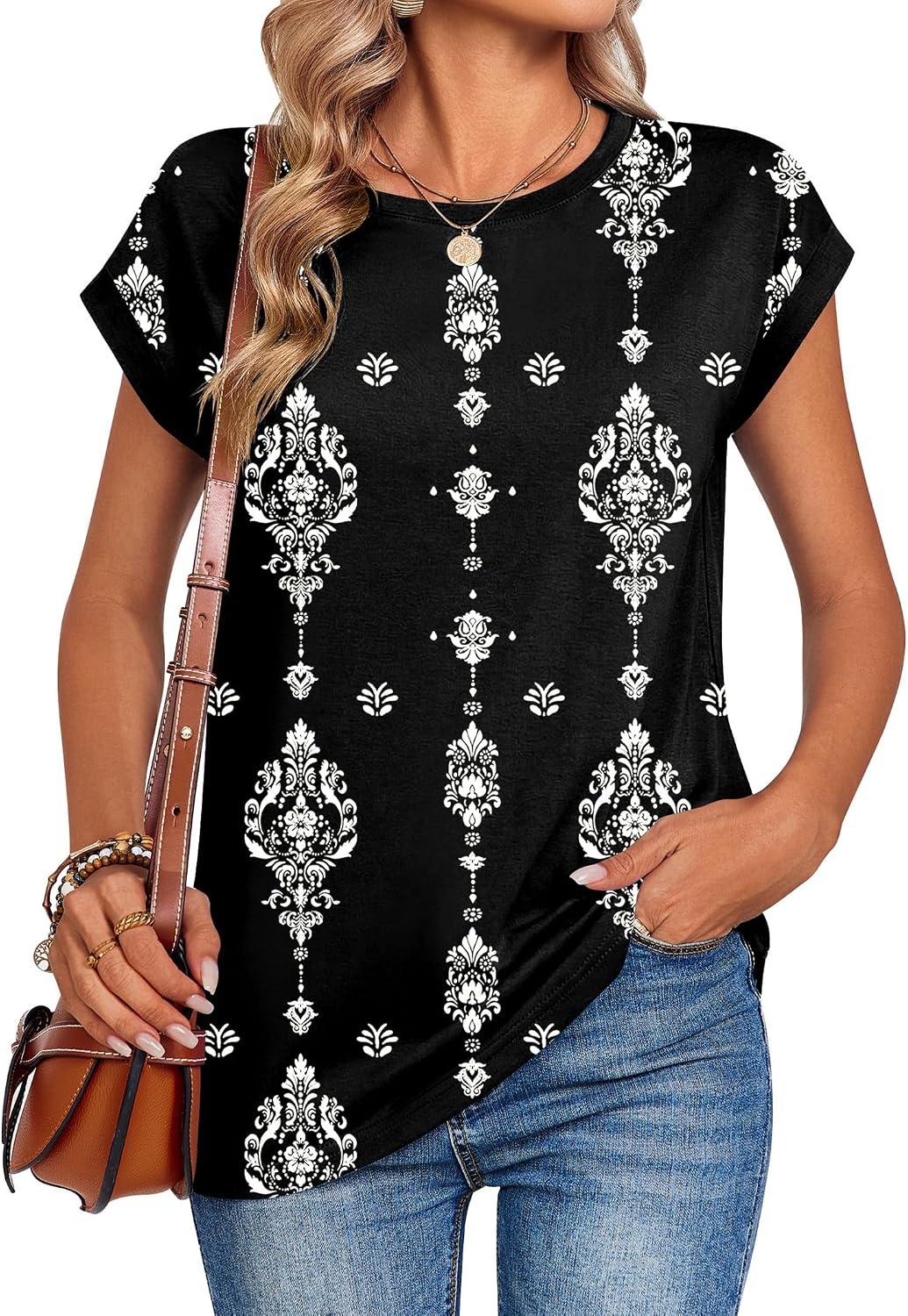 image:imageZeagoo Womens Tops Summer Casual Cap Sleeve Tshirts Shirts Business BlousesBlack Vintage