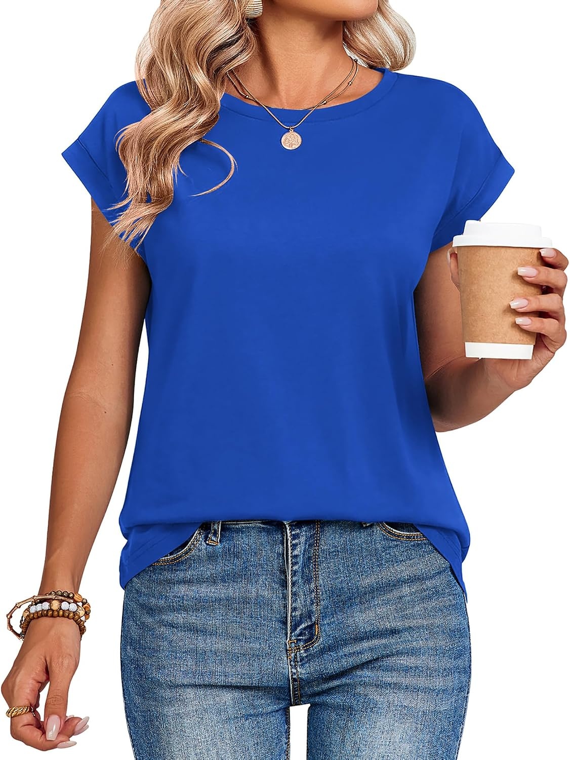 image:imageZeagoo Womens Tops Summer Casual Cap Sleeve Tshirts Shirts Business BlousesBlue