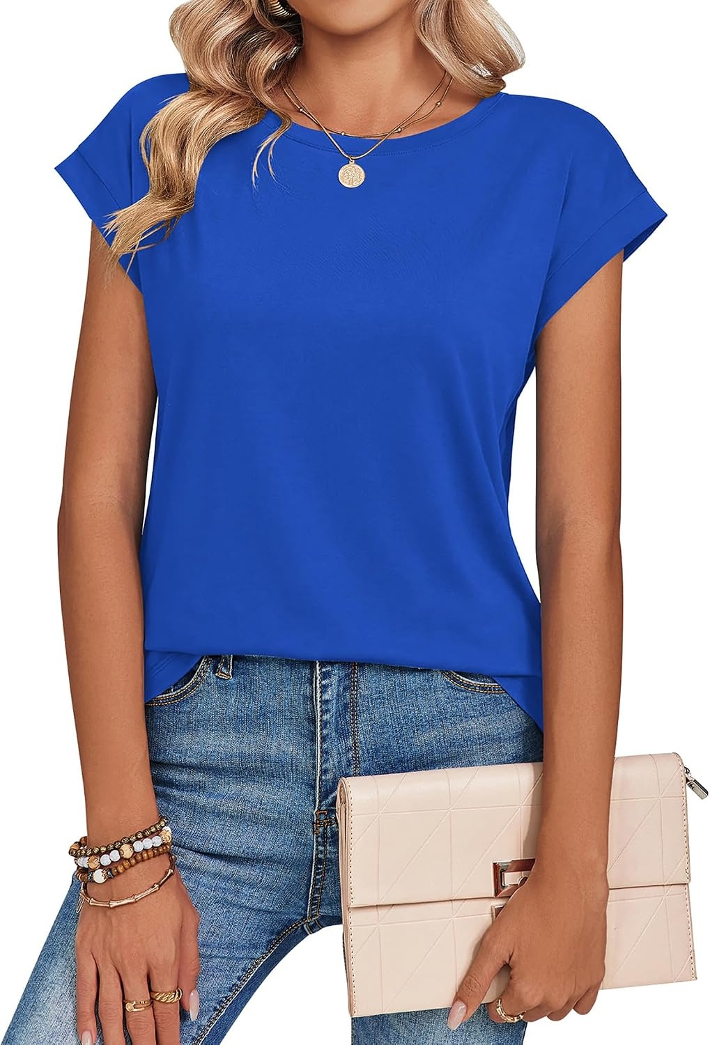 image:imageZeagoo Womens Tops Summer Casual Cap Sleeve Tshirts Shirts Business BlousesBlue