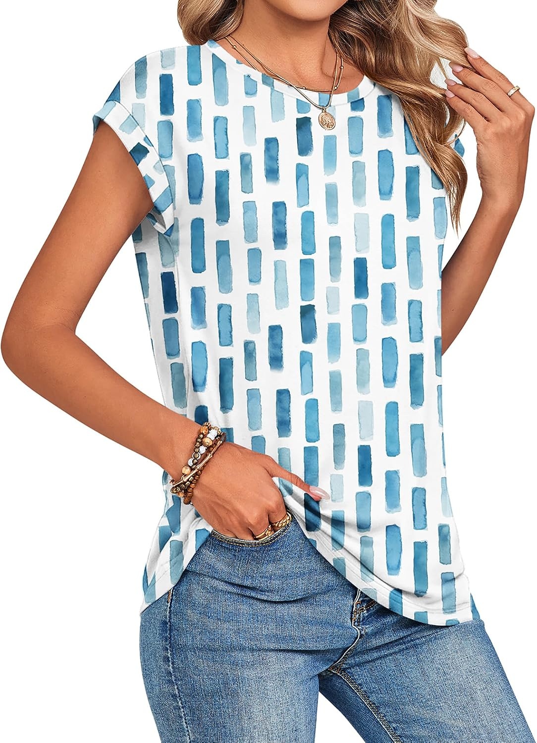 image:imageZeagoo Womens Tops Summer Casual Cap Sleeve Tshirts Shirts Business BlousesBlue and White