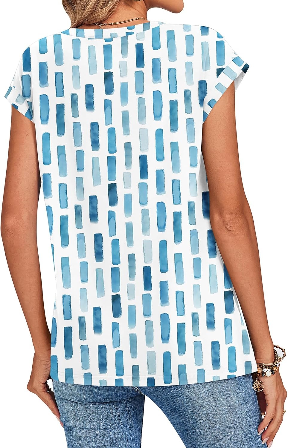 image:imageZeagoo Womens Tops Summer Casual Cap Sleeve Tshirts Shirts Business BlousesBlue and White