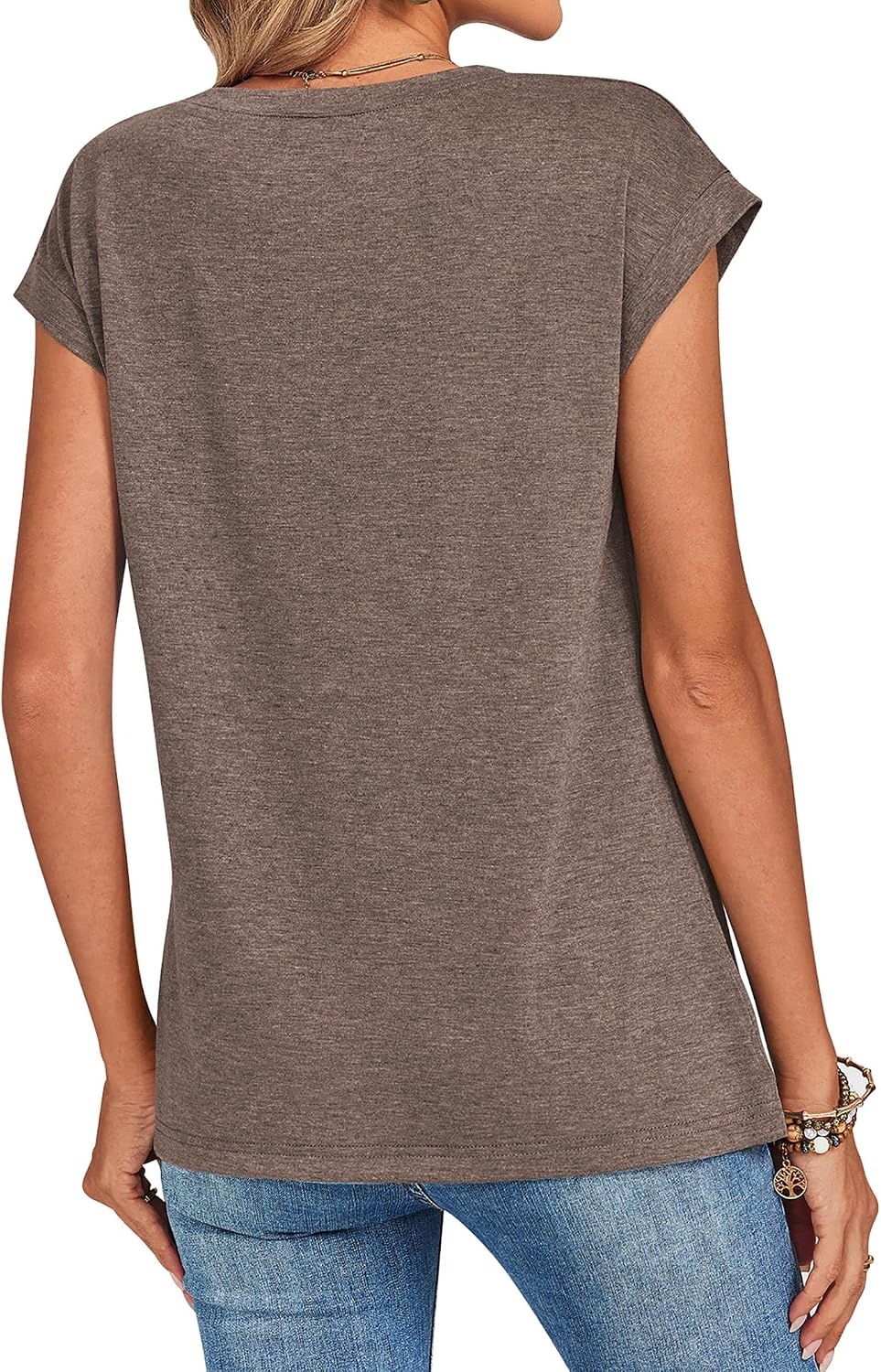image:imageZeagoo Womens Tops Summer Casual Cap Sleeve Tshirts Shirts Business BlousesChocolate Brown