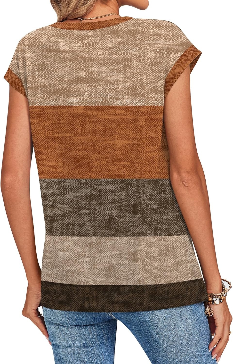 image:imageZeagoo Womens Tops Summer Casual Cap Sleeve Tshirts Shirts Business BlousesFall Weave Stripe
