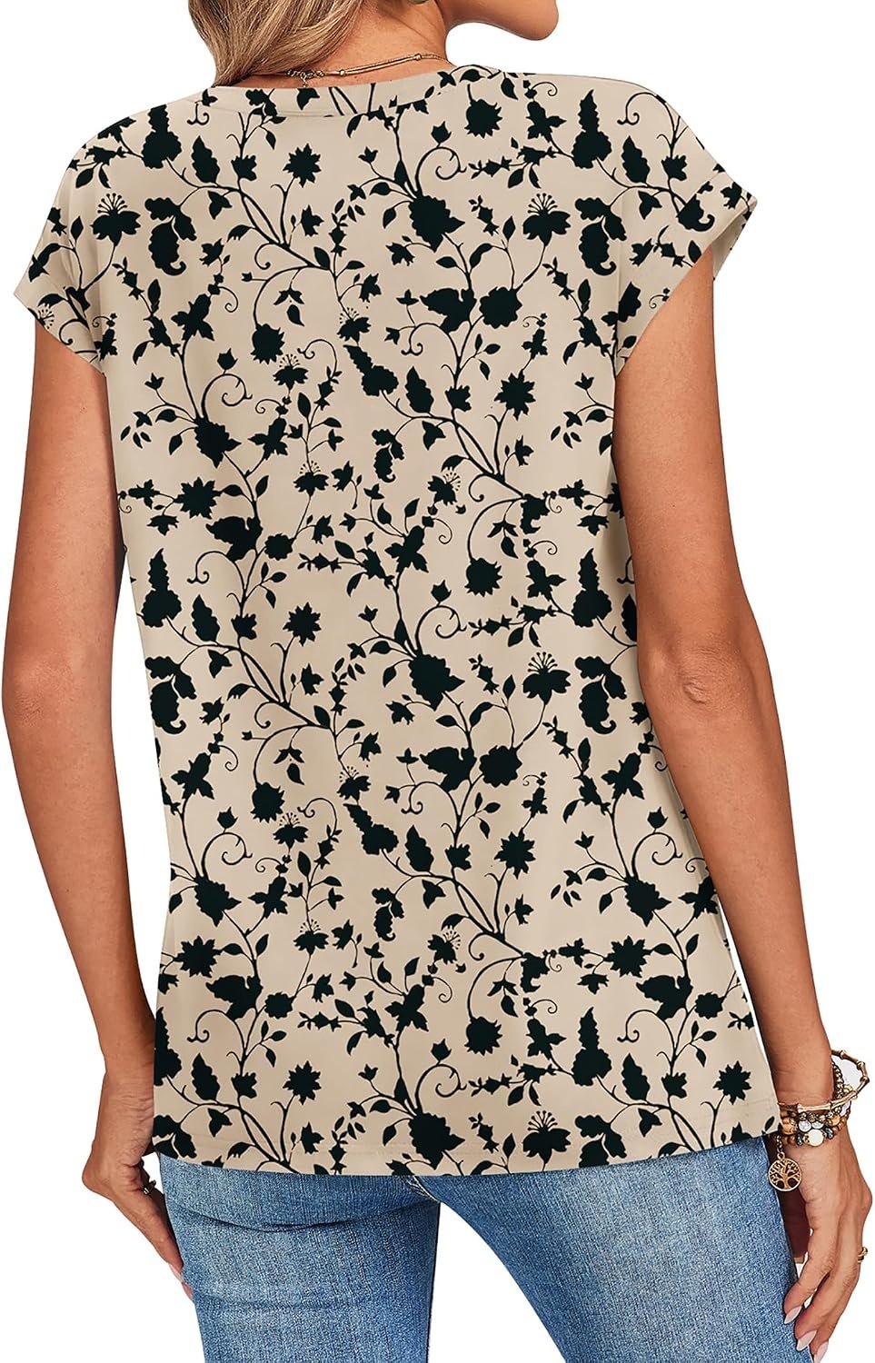 image:imageZeagoo Womens Tops Summer Casual Cap Sleeve Tshirts Shirts Business BlousesKhaki Floral
