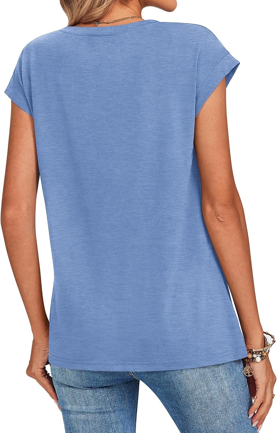 image:imageZeagoo Womens Tops Summer Casual Cap Sleeve Tshirts Shirts Business BlousesLight Blue