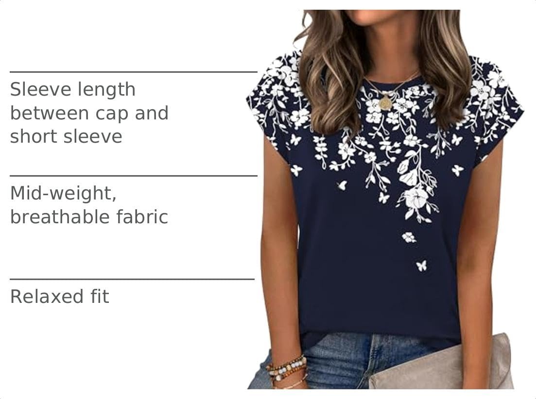 image:imageZeagoo Womens Tops Summer Casual Cap Sleeve Tshirts Shirts Business BlousesNavy Floral