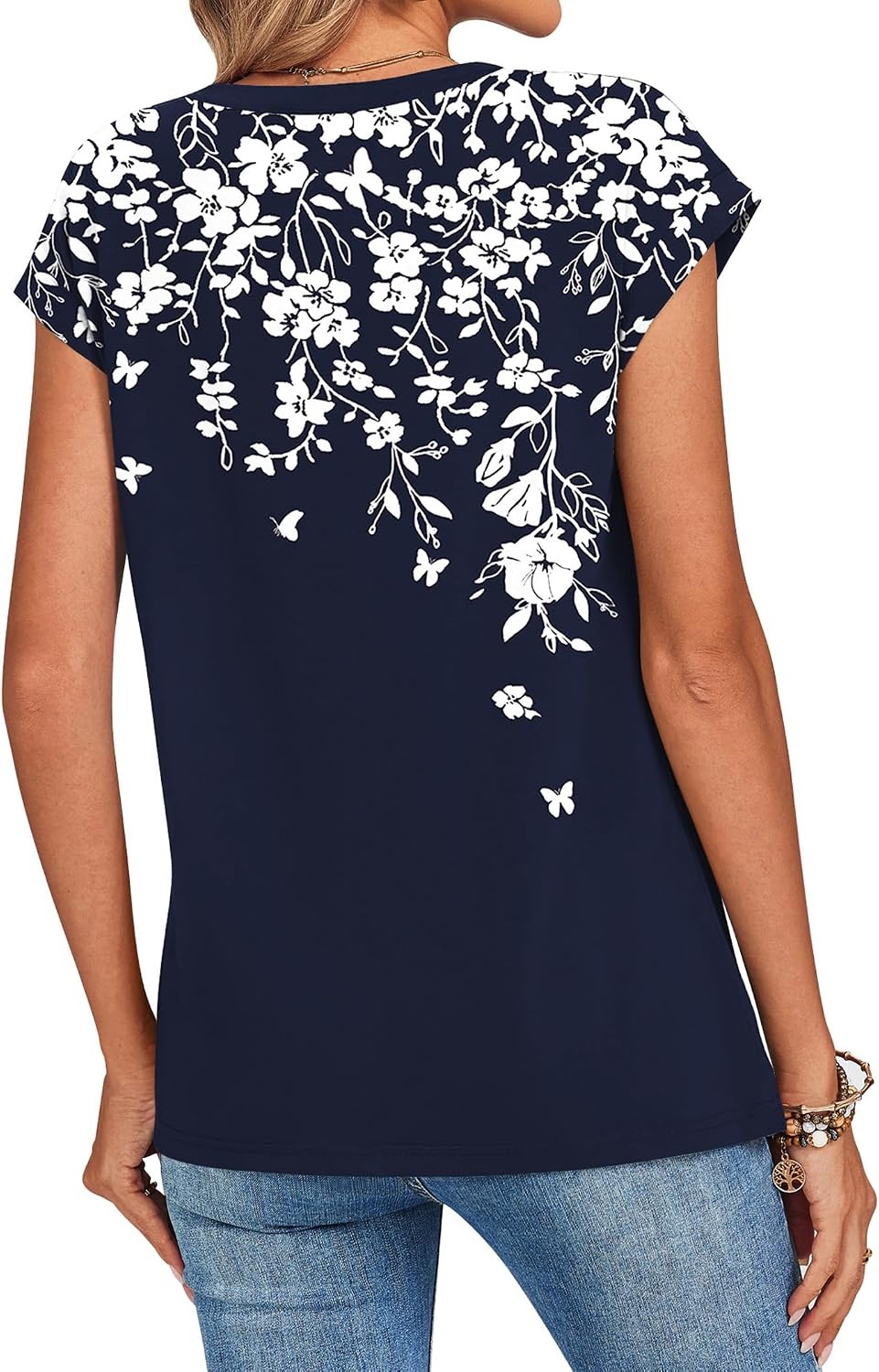 image:imageZeagoo Womens Tops Summer Casual Cap Sleeve Tshirts Shirts Business BlousesNavy Floral