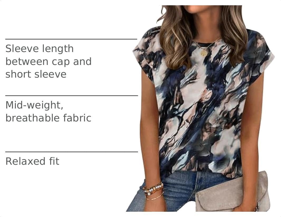 image:imageZeagoo Womens Tops Summer Casual Cap Sleeve Tshirts Shirts Business BlousesNavy Printed