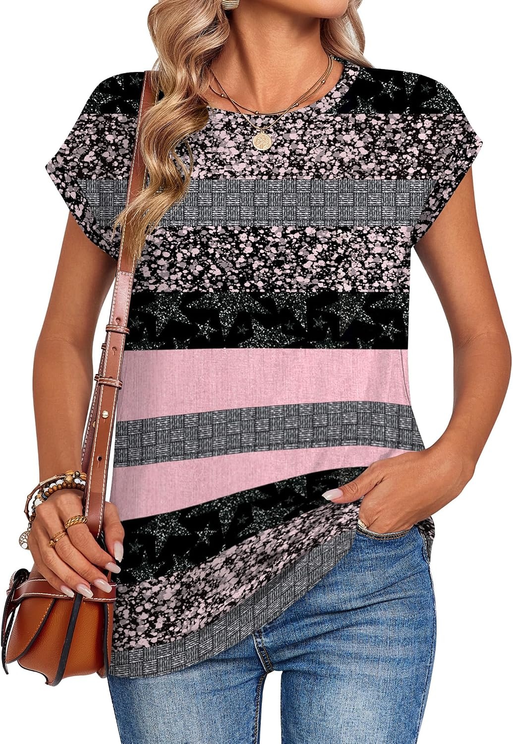 image:imageZeagoo Womens Tops Summer Casual Cap Sleeve Tshirts Shirts Business BlousesPink Camo