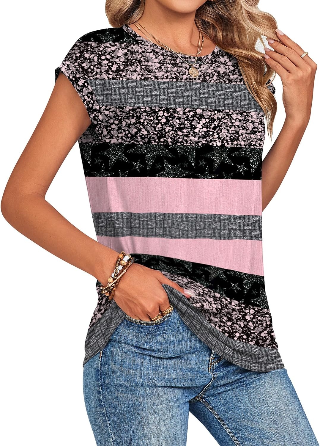 image:imageZeagoo Womens Tops Summer Casual Cap Sleeve Tshirts Shirts Business BlousesPink Camo
