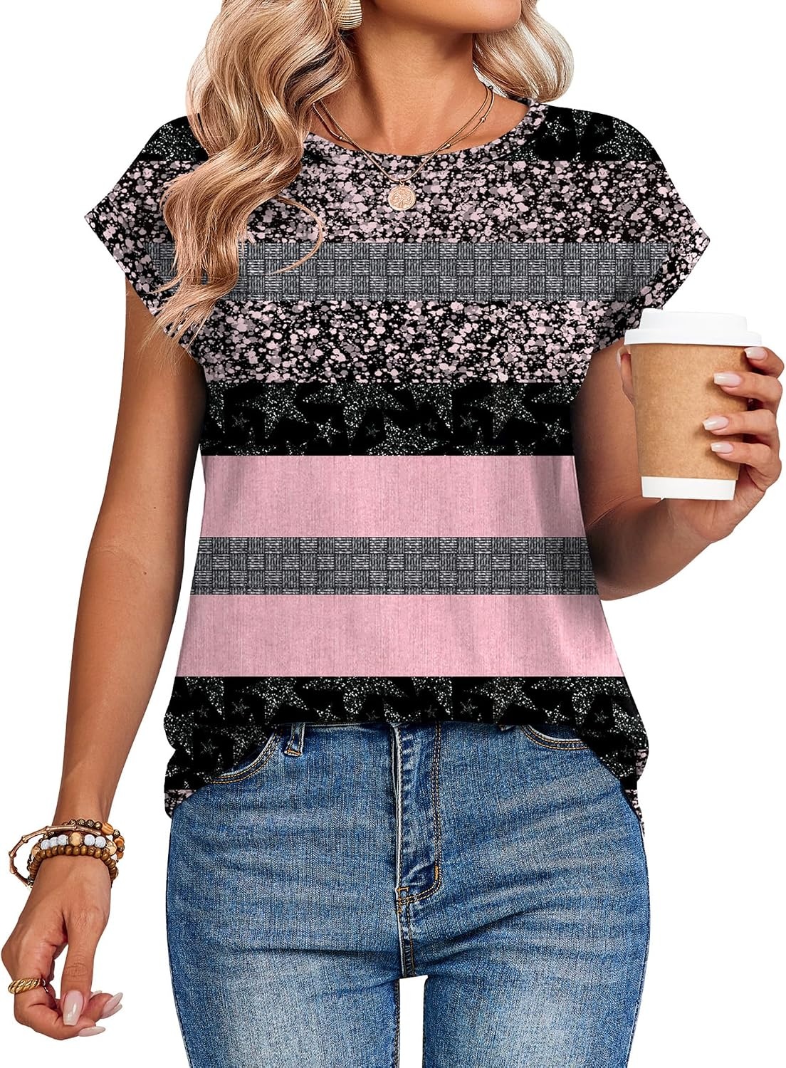 image:imageZeagoo Womens Tops Summer Casual Cap Sleeve Tshirts Shirts Business BlousesPink Camo