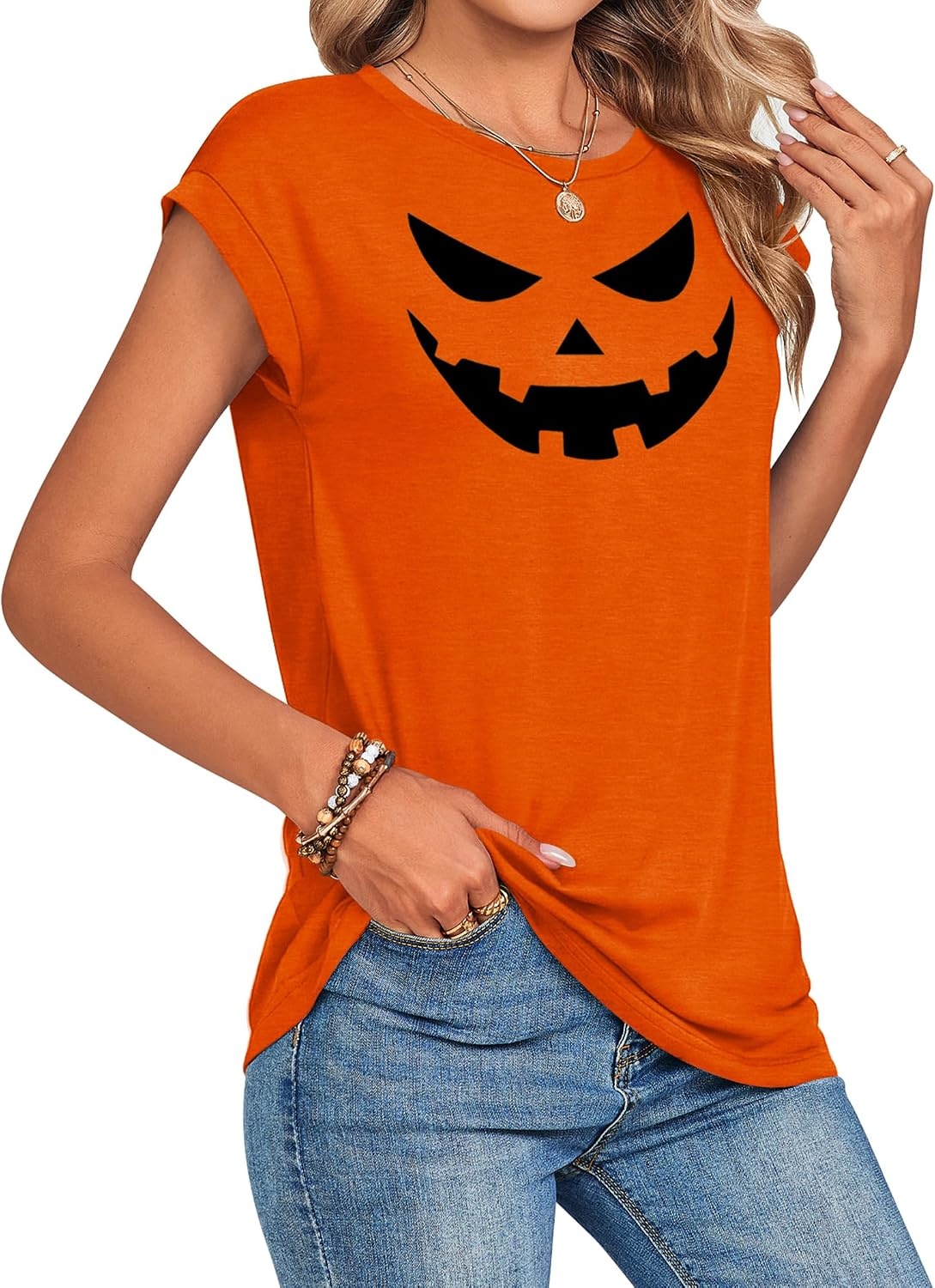 image:imageZeagoo Womens Tops Summer Casual Cap Sleeve Tshirts Shirts Business BlousesPumpkin