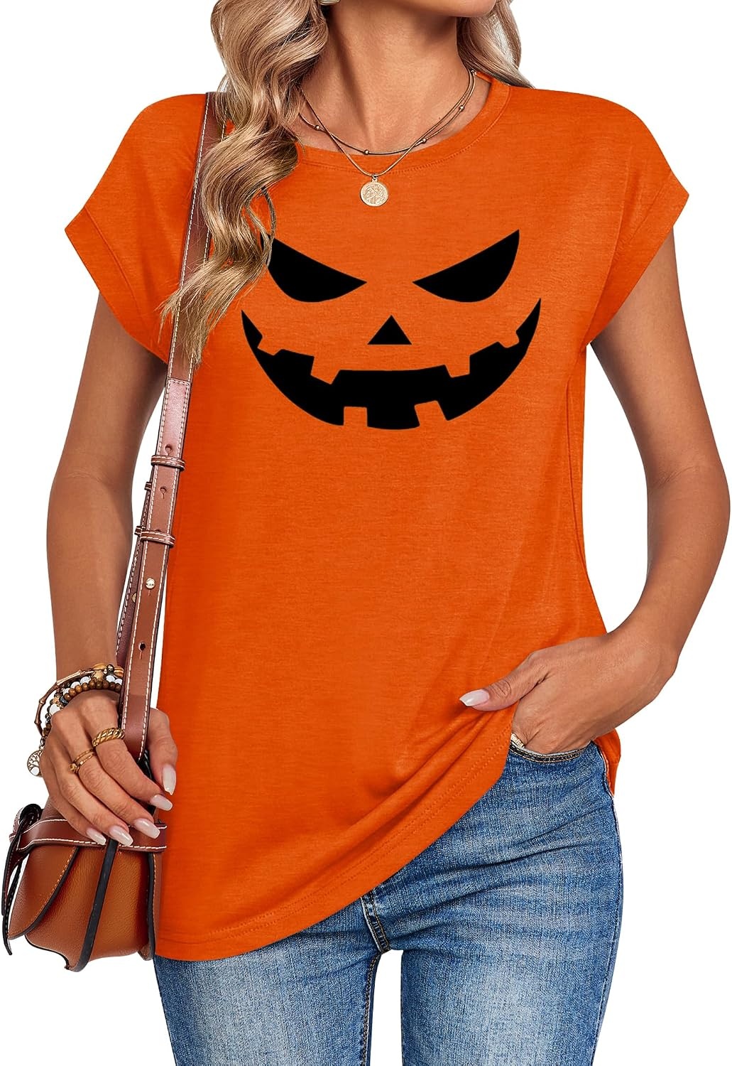 image:imageZeagoo Womens Tops Summer Casual Cap Sleeve Tshirts Shirts Business BlousesPumpkin