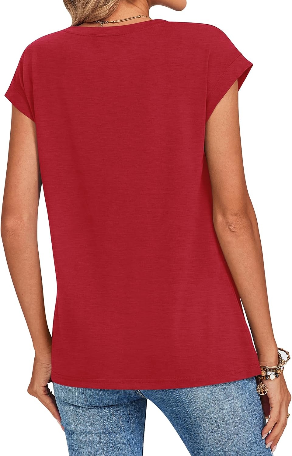 image:imageZeagoo Womens Tops Summer Casual Cap Sleeve Tshirts Shirts Business BlousesRed Color
