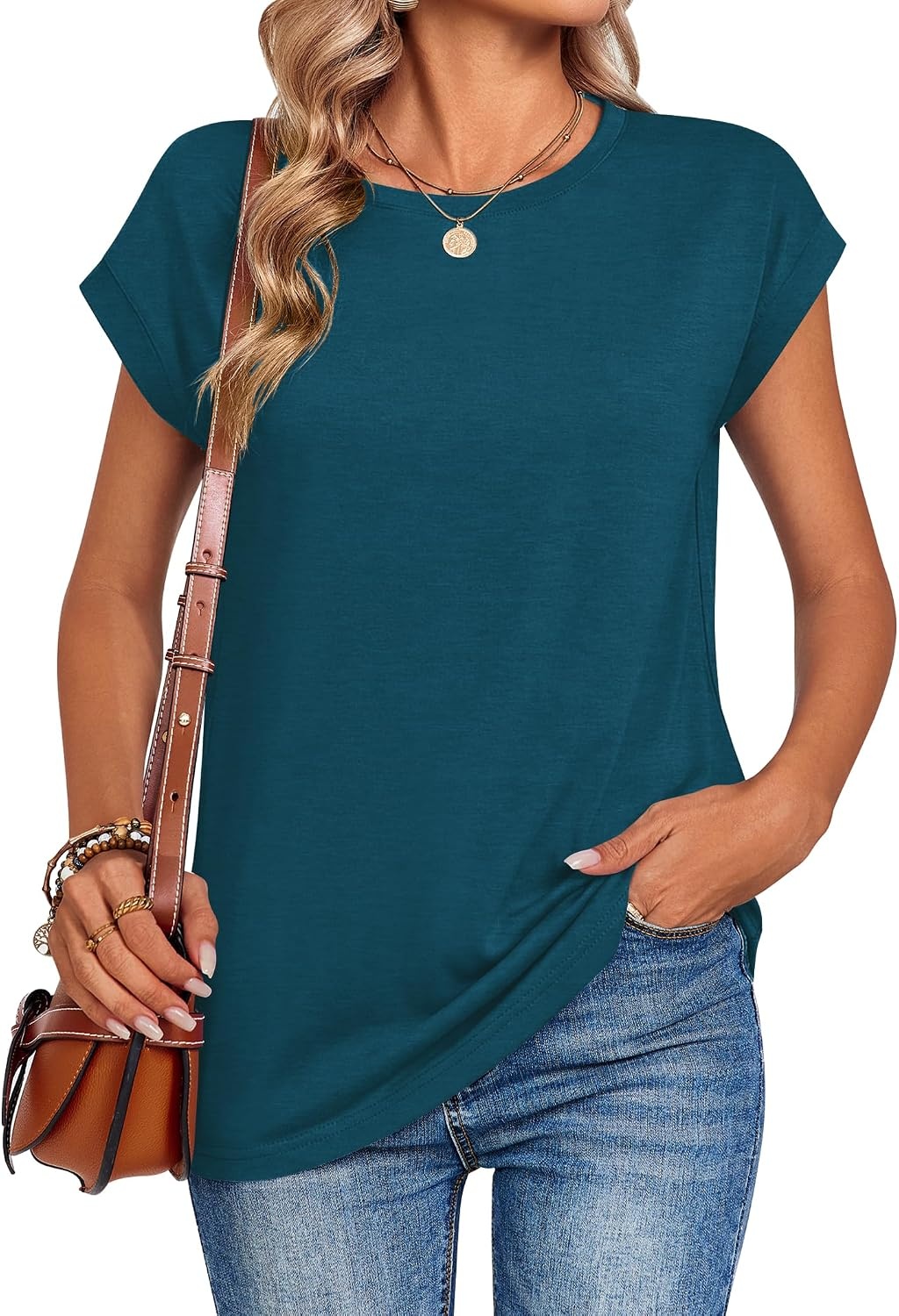 image:imageZeagoo Womens Tops Summer Casual Cap Sleeve Tshirts Shirts Business BlousesTeal
