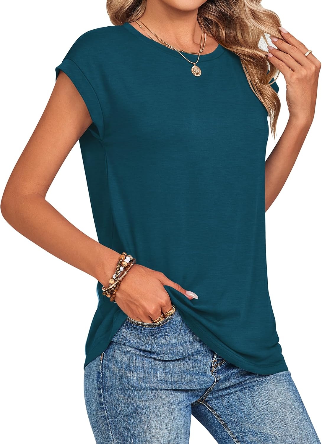 image:imageZeagoo Womens Tops Summer Casual Cap Sleeve Tshirts Shirts Business BlousesTeal