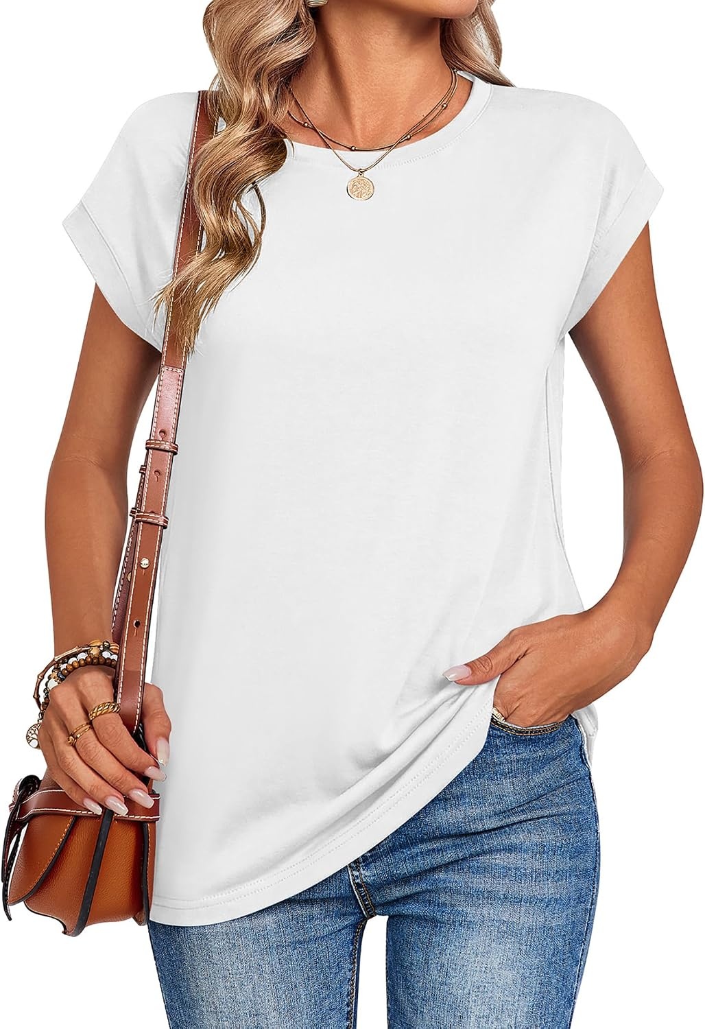 image:imageZeagoo Womens Tops Summer Casual Cap Sleeve Tshirts Shirts Business BlousesWhite
