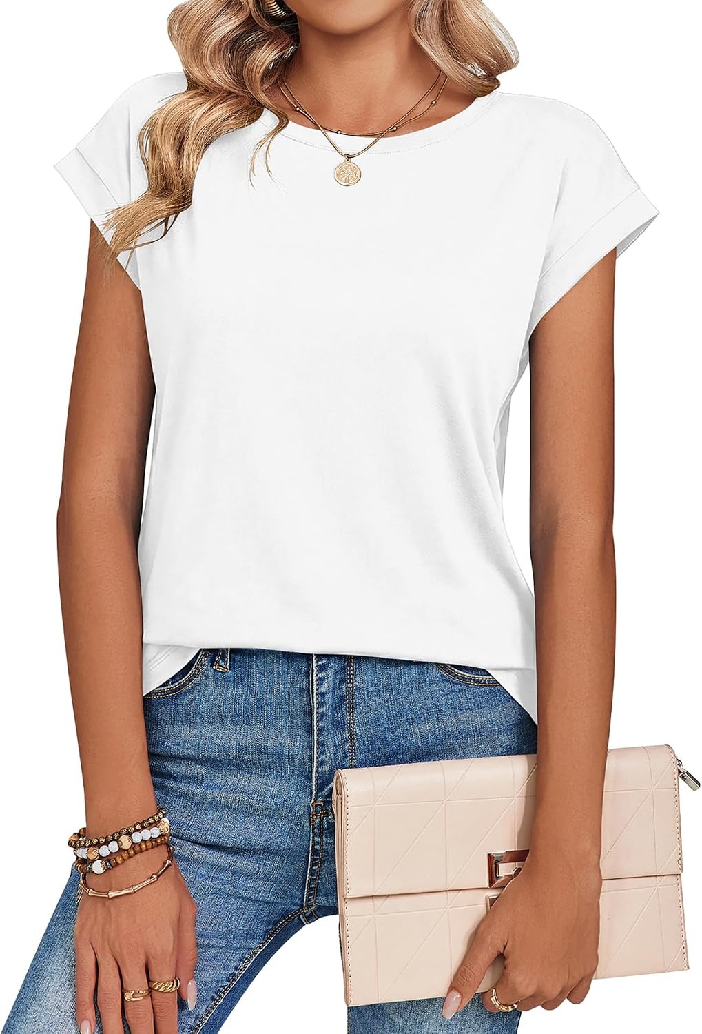 image:imageZeagoo Womens Tops Summer Casual Cap Sleeve Tshirts Shirts Business BlousesWhite