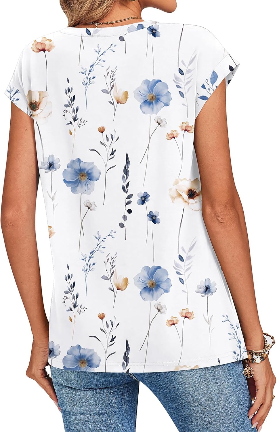 image:imageZeagoo Womens Tops Summer Casual Cap Sleeve Tshirts Shirts Business BlousesWhite Floral